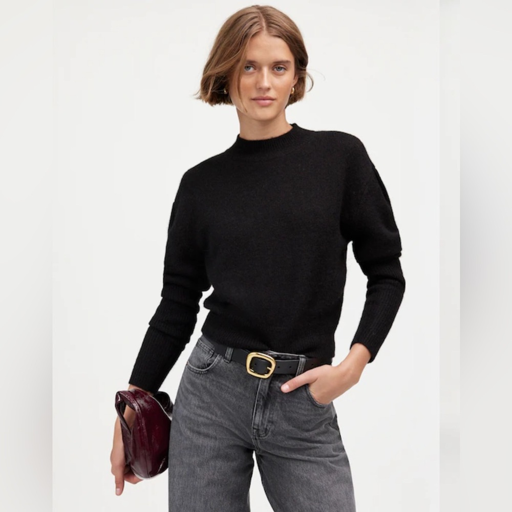 Madewell Alpaca-Blend Mockneck Puff Sleeve Sweater